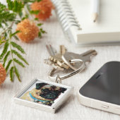 パグ犬のヴィンテージ キーホルダー (側面)