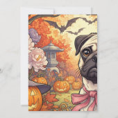パグ犬の不気味な家とハロウィンパーティー 招待状 (裏面)