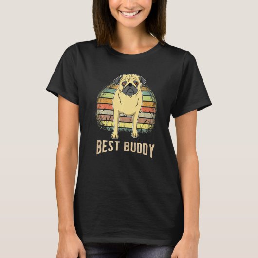 パグ犬の夕日 1 Tシャツ (正面)