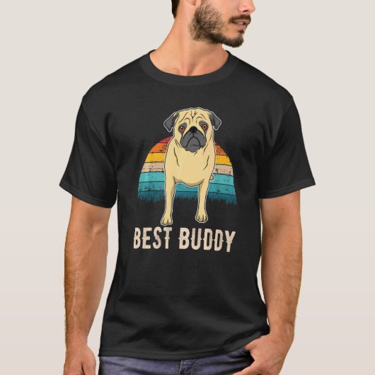パグ犬の夕日 5 Tシャツ (正面)