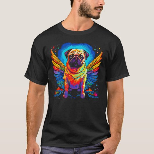 パグ犬の天使の羽根 Tシャツ (正面)