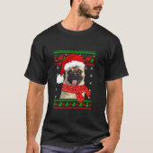 パグ犬の子犬の恋人の醜いクリスマスセーターファム Tシャツ (正面)