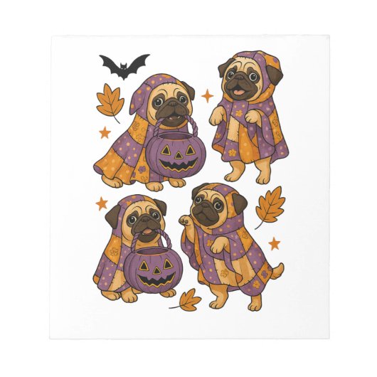パグ犬の幽霊 ハロウィーン スプーキー ノートパッド (正面)