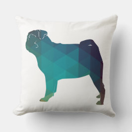 パグ犬の幾何カラフルパターンのシルエット クッション