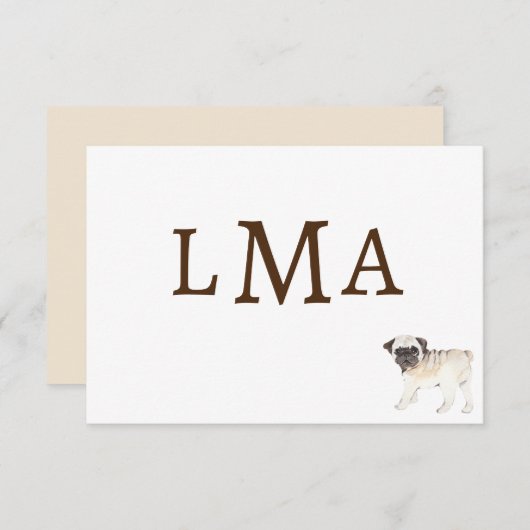 パグ犬の恋人モノグラムノートカード ノートカード (正面/裏面)