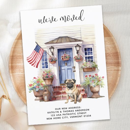 パグ犬の愛国的なパーソナライズされたペット移動 案内状