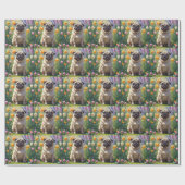 パグ犬の春の花の絵 ラッピングペーパー (フラット)