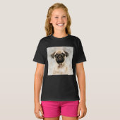 パグ犬の水彩画ポートレート 01 Tシャツ (正面フル)