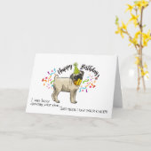 パグ犬の相棒のピンクの靴からのハッピーバースデー カード (黄色い花)