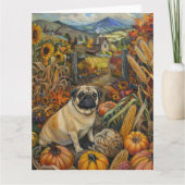 パグ犬の秋の収穫感謝祭 カード (正面)