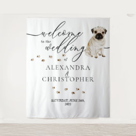 パグ犬の結婚式へようこそ タペストリー