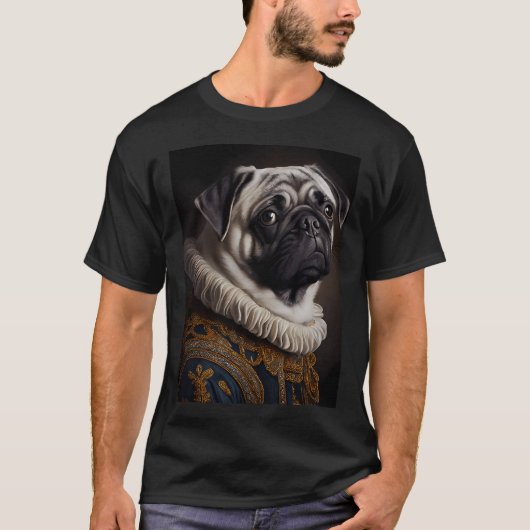 パグ犬の肖像画 ロイヤルルネサンスアニマルパ Tシャツ (正面)