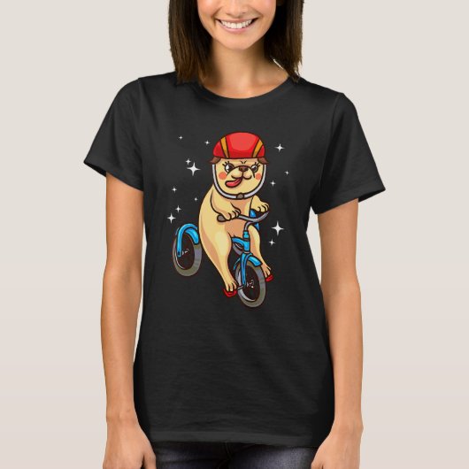 パグ犬の自転車乗り Tシャツ (正面)