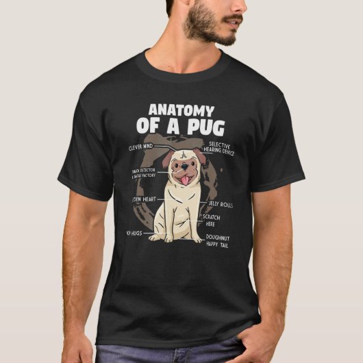 パグ犬の解剖学 パン Tシャツ (正面)