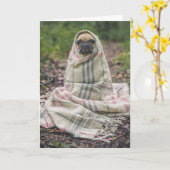 パグ犬の誕生日グリーティングカード カード (黄色い花)