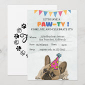 パグ犬の誕生日パーティー 子犬の肉球パーティー 誕生日 (正面/裏面)