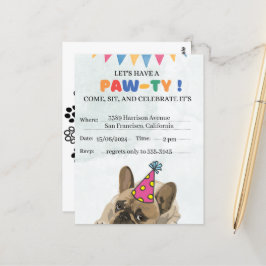 パグ犬の誕生日パーティー 子犬の肉球パーティー 誕生日 ポストカード