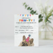 パグ犬の誕生日パーティー 子犬の肉球パーティー 誕生日 ポストカード (スタンド正面)