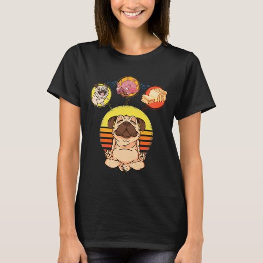 パグ犬の豚のパンの塊パグのローフヨガ瞑想 Tシャツ (正面)