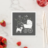 パグ犬の赤ちゃんシャワーグレーの子犬男女兼用 スタンダードカクテルナプキン (インサイチュ)