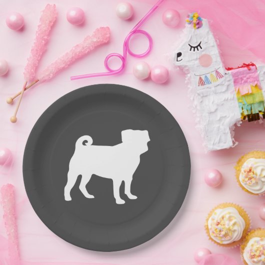 パグ犬の赤ちゃんシャワーグレーの子犬男女兼用 ペーパープレート (パーティー)