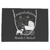 パグ犬の赤ちゃんシャワーグレーの子犬男女兼用 ラージペーパーバッグ (裏面)