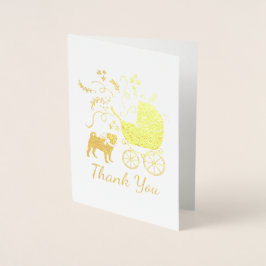 パグ犬の赤ちゃんシャワーグレーの子犬男女兼用 箔カード