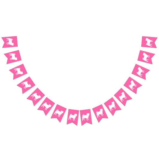 パグ犬の赤ちゃんシャワーピンクの子犬の少女 バンティングフラッグ (全)