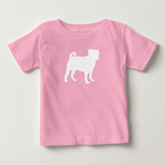 パグ犬の赤ちゃんシャワーピンクの子犬の少女 ベビーTシャツ (正面)