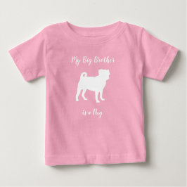 パグ犬の赤ちゃんシャワーピンクの子犬の少女 ベビーTシャツ