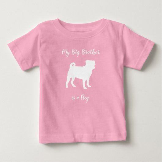 パグ犬の赤ちゃんシャワーピンクの子犬の少女 ベビーTシャツ (正面)