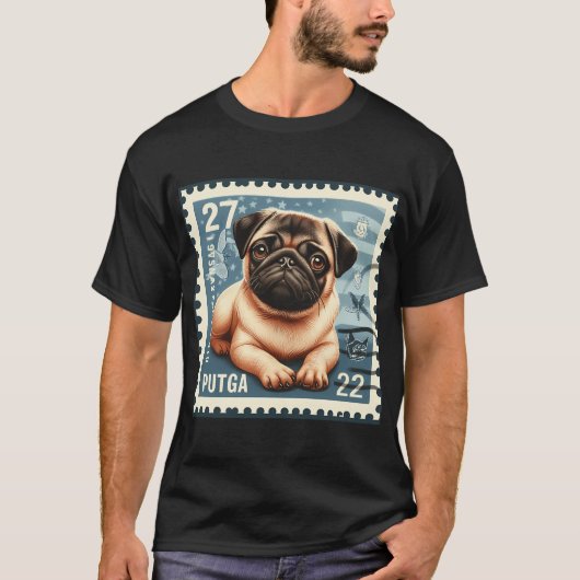 パグ犬の郵便切手 Tシャツ (正面)