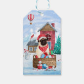 パグ犬の雪の中のクリスマス犬小屋 ギフトタグ (裏面)