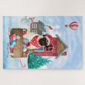 パグ犬の雪中のクリスマス犬小屋 ジグソーパズル (横)