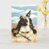 パグ犬の魔法使いの手品師 カード (黄色い花)