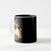 パグ犬ひまわり蝶かわいい犬の恋人のギフト ツートーンマグカップ (正面左)