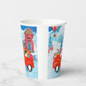 パグ犬クリスマスデリバリートラック雪 紙コップ (左)