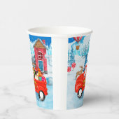 パグ犬クリスマスデリバリートラック雪 紙コップ (右)