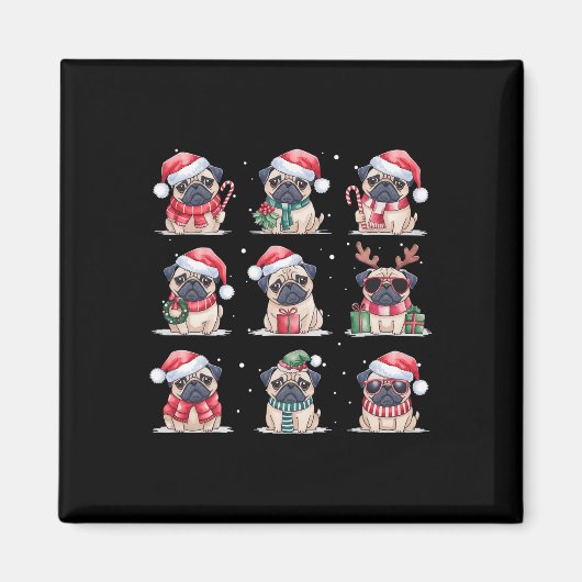 パグ犬クリスマスライトおもしろいパグ犬の恋人Anim マグネット (正面)