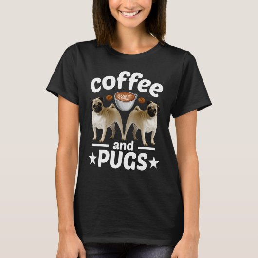 パグ犬コーヒーとパグ Tシャツ (正面)