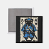 パグ犬サムライ 面白い日本人武士アート 男性 女性 マグネット (正面/裏面)