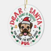 パグ犬サンタのクリスマスツリーオーナメント 丸型 セラミックオーナメント (左)