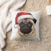 パグ犬サンタ帽子 メリークリスマス アート クッション (ブランケット)