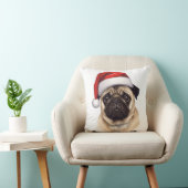 パグ犬サンタ帽子 メリークリスマス アート クッション (椅子)