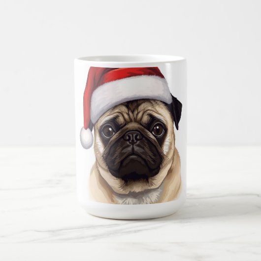 パグ犬サンタ帽子 メリークリスマス アート コーヒーマグカップ (中央)