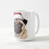 パグ犬サンタ帽子 メリークリスマス アート コーヒーマグカップ (正面右)
