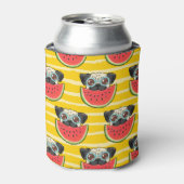 パグ犬スイカ:夏のシームレス。 缶クーラー (缶正面)
