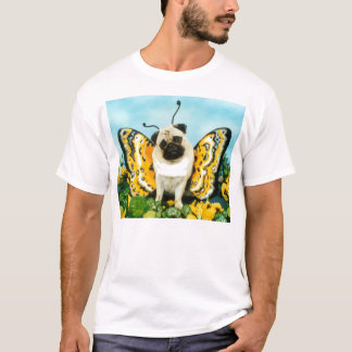 パグ犬バタフライTシャツ Tシャツ