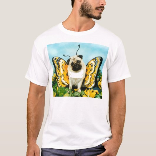 パグ犬バタフライTシャツ Tシャツ (正面)