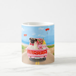 パグ犬バレンタインデートラックハート コーヒーマグカップ